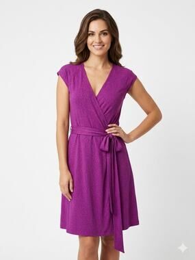 ELLIE KAI True Wrap Dress Womens Size 0 Purple Stretch Geometric Career